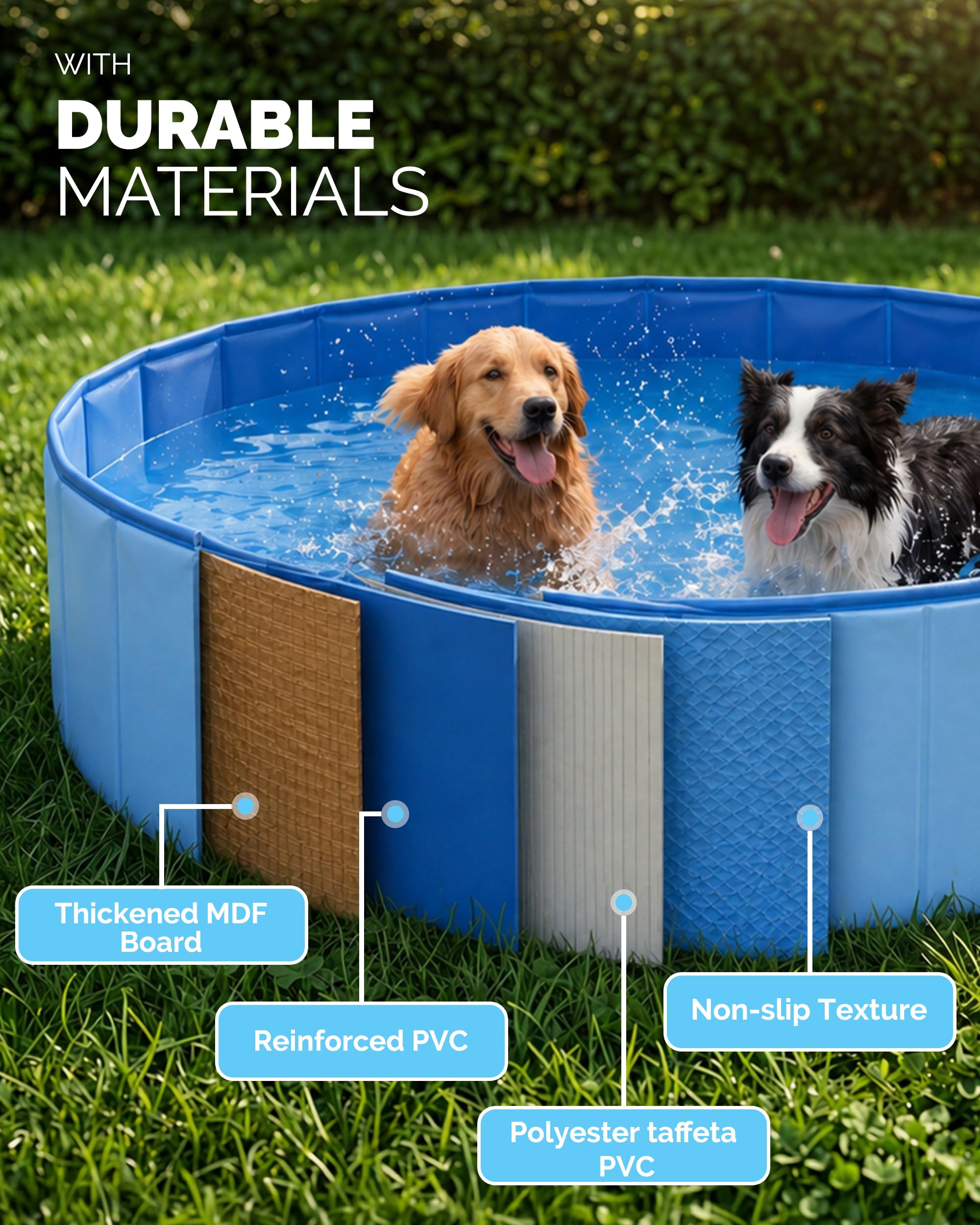 Furdreams Faltbares Haustier-Schwimmbecken, Hartplastik-Hundebadewanne, tragbares, multifunktionales, rutschfestes PVC-Kinderbecken für den Außenbereich enießen Sie Sommerglanz in Garten (Extra Large)