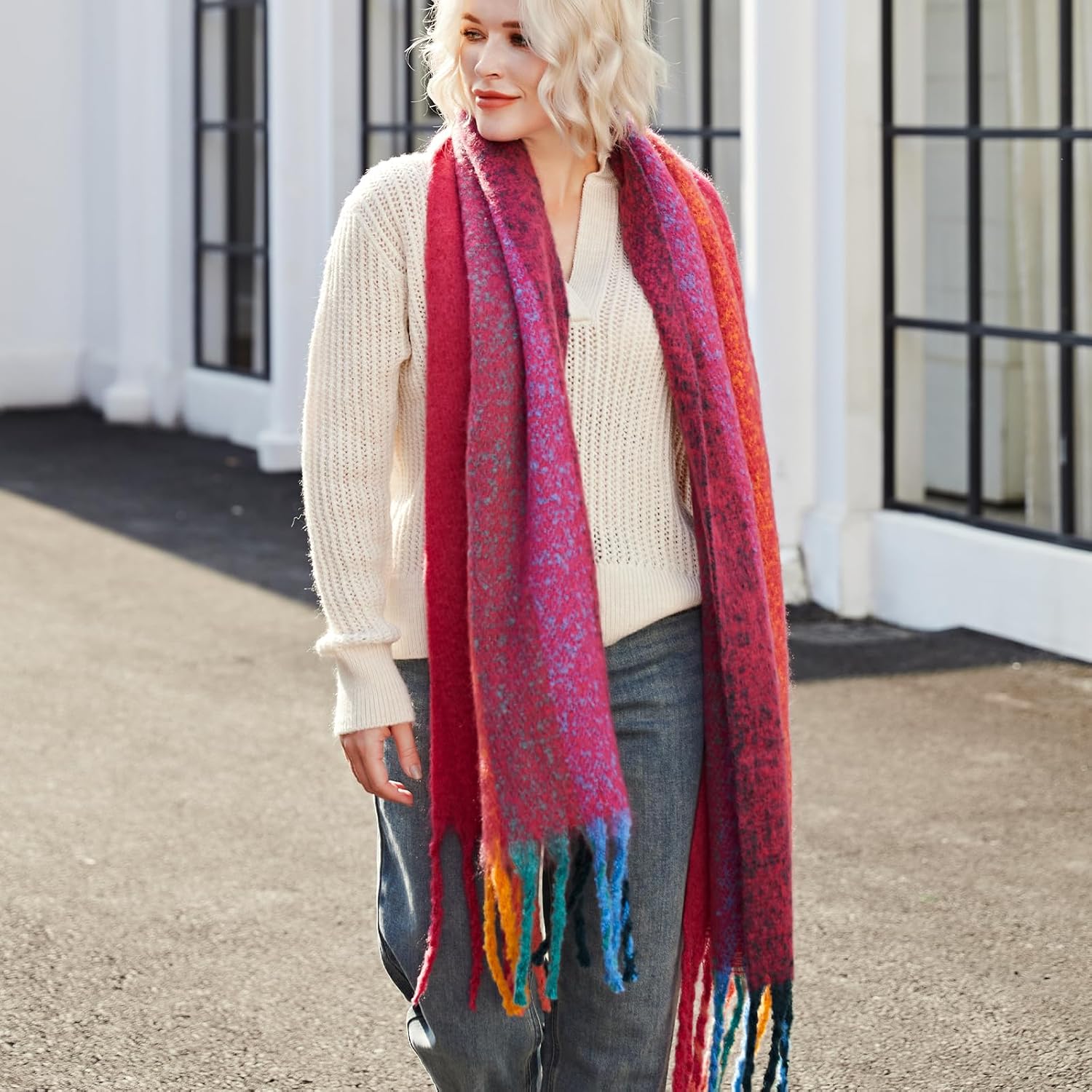 MissShorthair Oversized Chunky Blanket Scarf for Women Winter Warm Colorful Big Scarfs Plaid Thick Scarves Soft Fluffy Shawl - Image 5