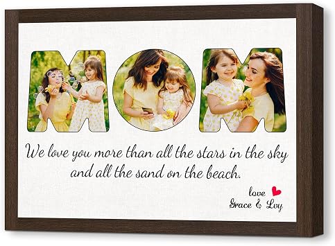 Customized Mothers Day Birthday Gifts for Mom from Son Daughter Kids Custom Gifts for Wife from Husband Personalized Wall Arts Canvas with Pictures Names, Anniversary Christmas Unique Gift for Mom