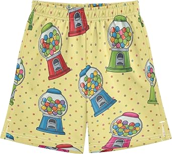 Boys Athletic Shorts Gumball Machines on Yellow Drawstring Short with Pockets - Casual Sport Track Shorts 7-15T