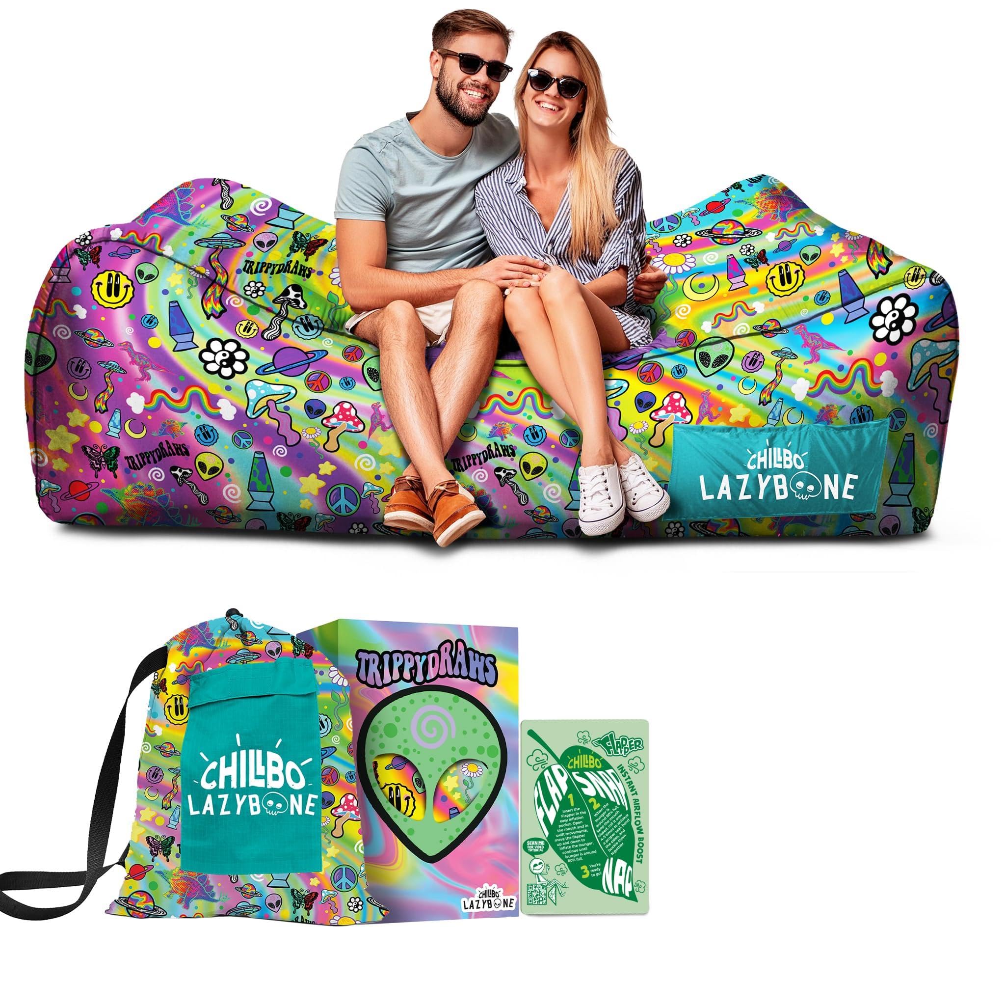 Chillbo x TrippyDraws Lazybone Aufblasbare Couch – Ultimative aufblasbare Liege für maximale Entspannung – Die perfekte aufblasbare Couch für Musikfestivals