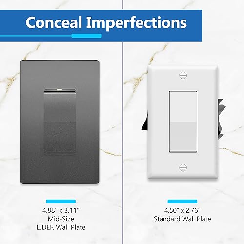 Miniatura 509 de LIDER - Cubierta decorativa de interruptor doble con acabado mate, placa de pared sin tornillos, tamaño mediano, 2 bandas, 4.88 x 4.92 pulgadas