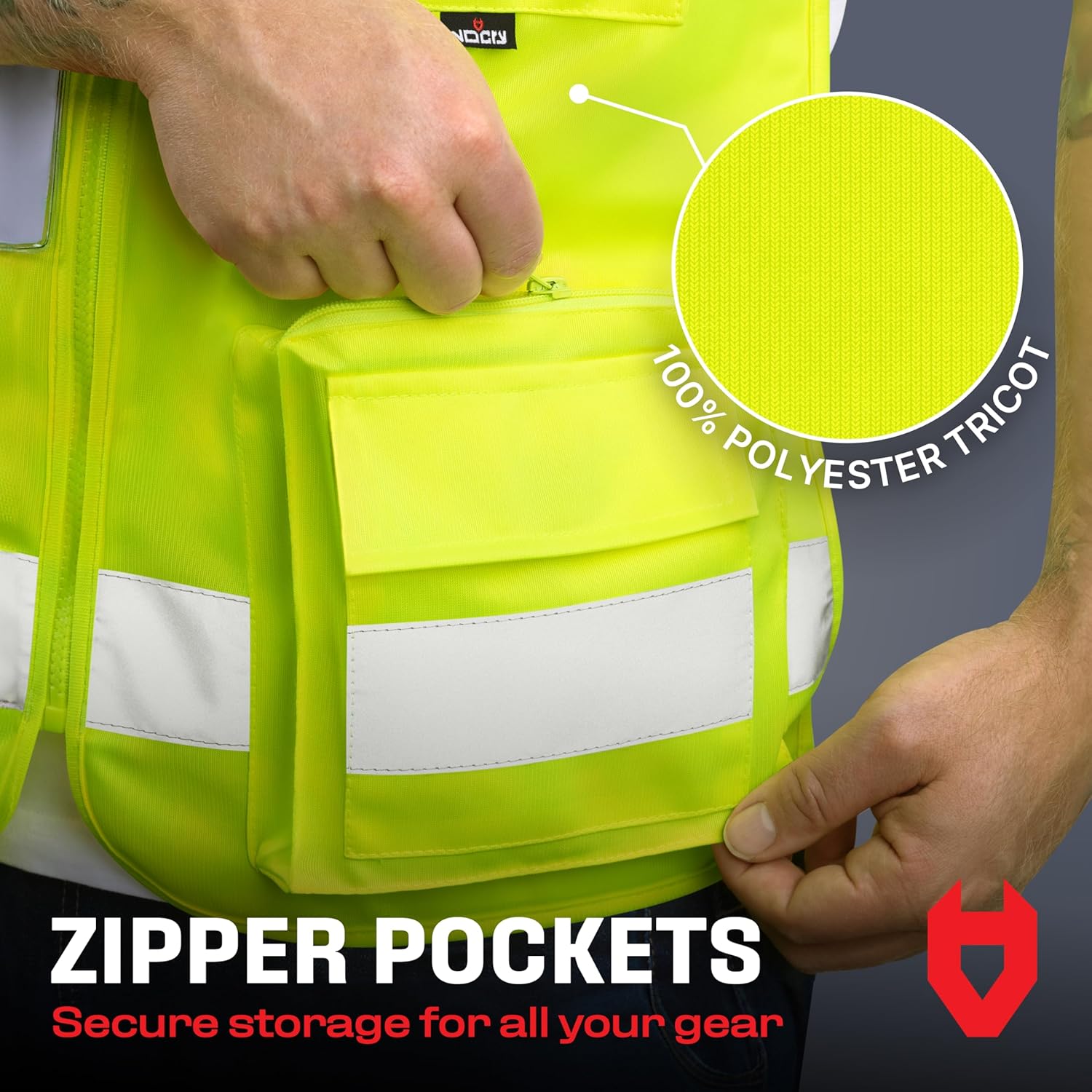 NoCry Premium Reflective Safety Vest for Men with Heavy-Duty Stitching & Phone Pocket — ANSI Class 2 High-Visibility Neon Workwear with Multiple Pockets – Ideal for Construction Workers & Surveyors - Image 3