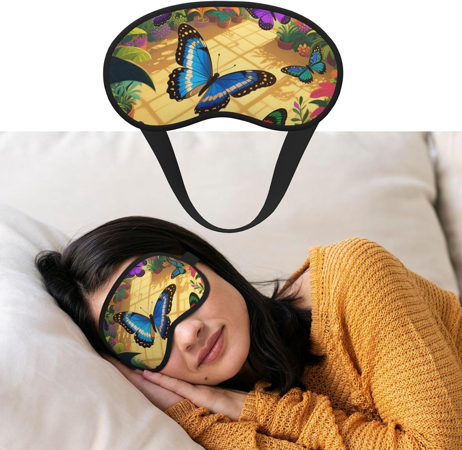 Aesthetic Butterfly Sleep Mask for Side Sleeper Women Men, Silk Eye Mask for Sleeping Night Blindfold Eyeshade Soft Breathable Sleeping Masks Eye Cover for Travel Essentials Gift