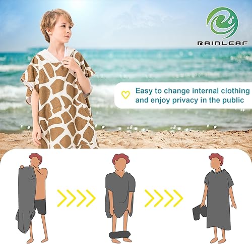 Miniatura 4 de Rainleaf Poncho de surf para niños, toalla cambiadora de secado rápido, toalla de playa con capucha y bolsillo frontal, toalla de microfibra cálida