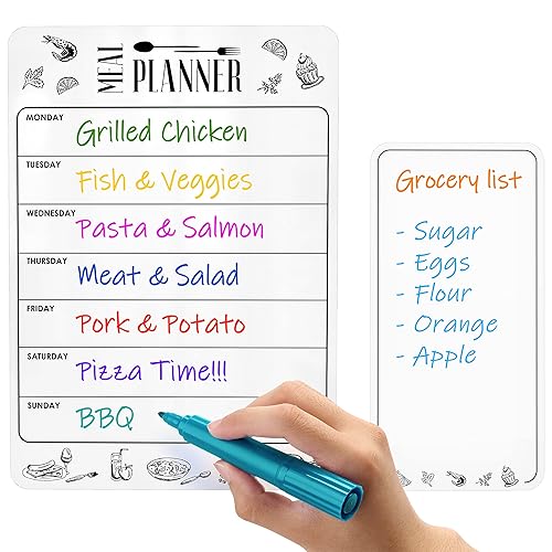 Dry Erase Magnetic Meal Planner & Grocery List for Refrigerator