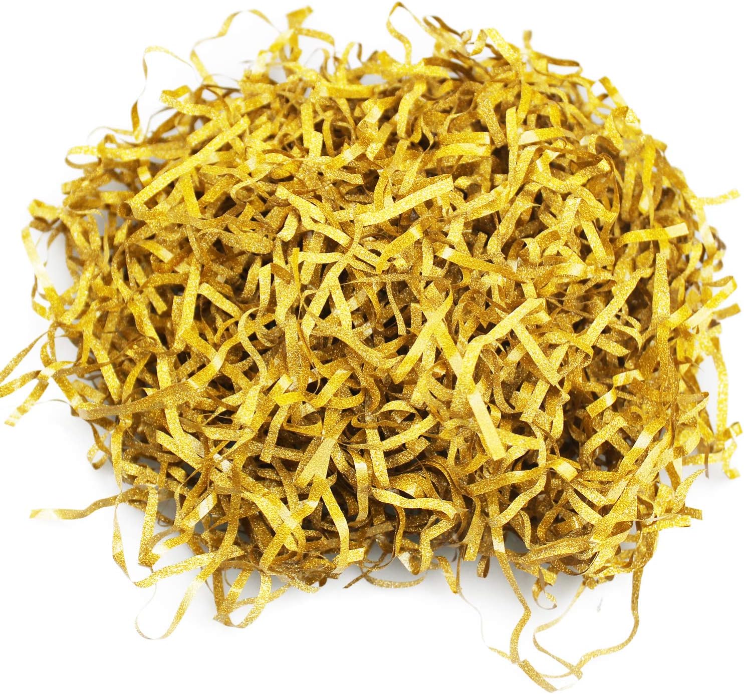 Glitter Raffia Paper Shreds & Strands Shredded Crinkle Confetti for DIY Gift Wrapping & Basket Filling (Golden)