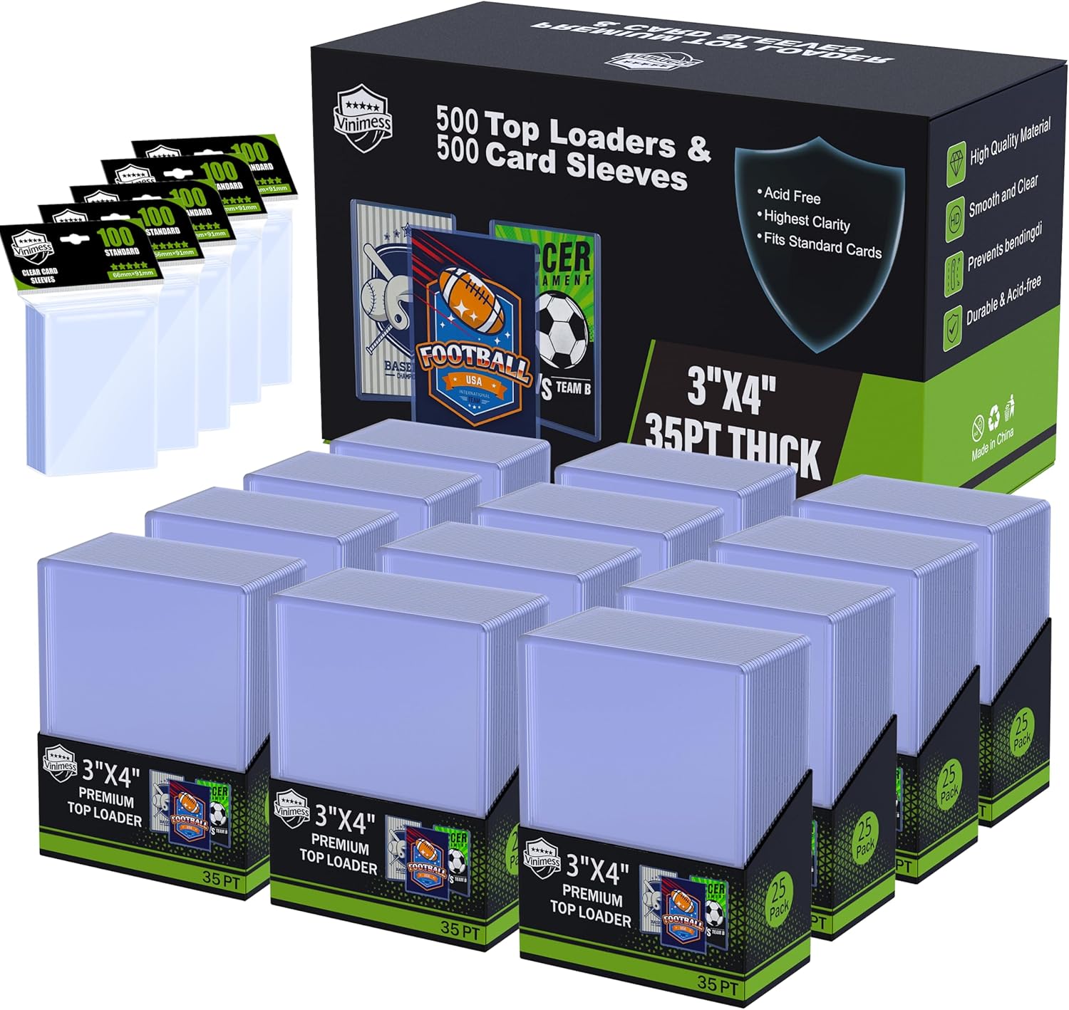 1000 Card Sleeves Top Loaders for Cards, 3" x 4" Hard Plastic Toploaders, Premium Baseball Card Holder for Trading Cards, Sports Baseball Football Game Card Protectors(500 Hard Sleeve+500 Soft Sleeve)