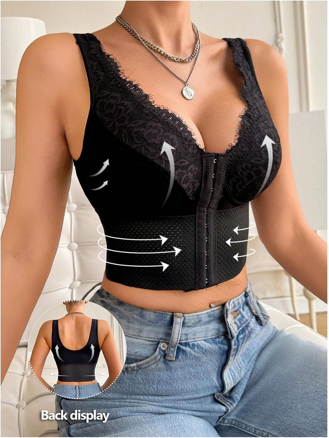 SOLY HUX Women's Lace Front Closure Corset Wireless Shapewear Bras