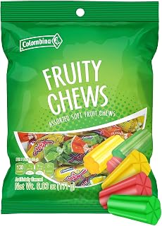 Fruity Chews – Assorted Soft Fruit Chews Candy Variety Pack– Orange, Grape, Strawberry, Pineapple, Green Apple Flavors - Halloween Individually Wrapped Candy Dishes (40 Units: 1 Caramel Per Pack) – 6 Oz
