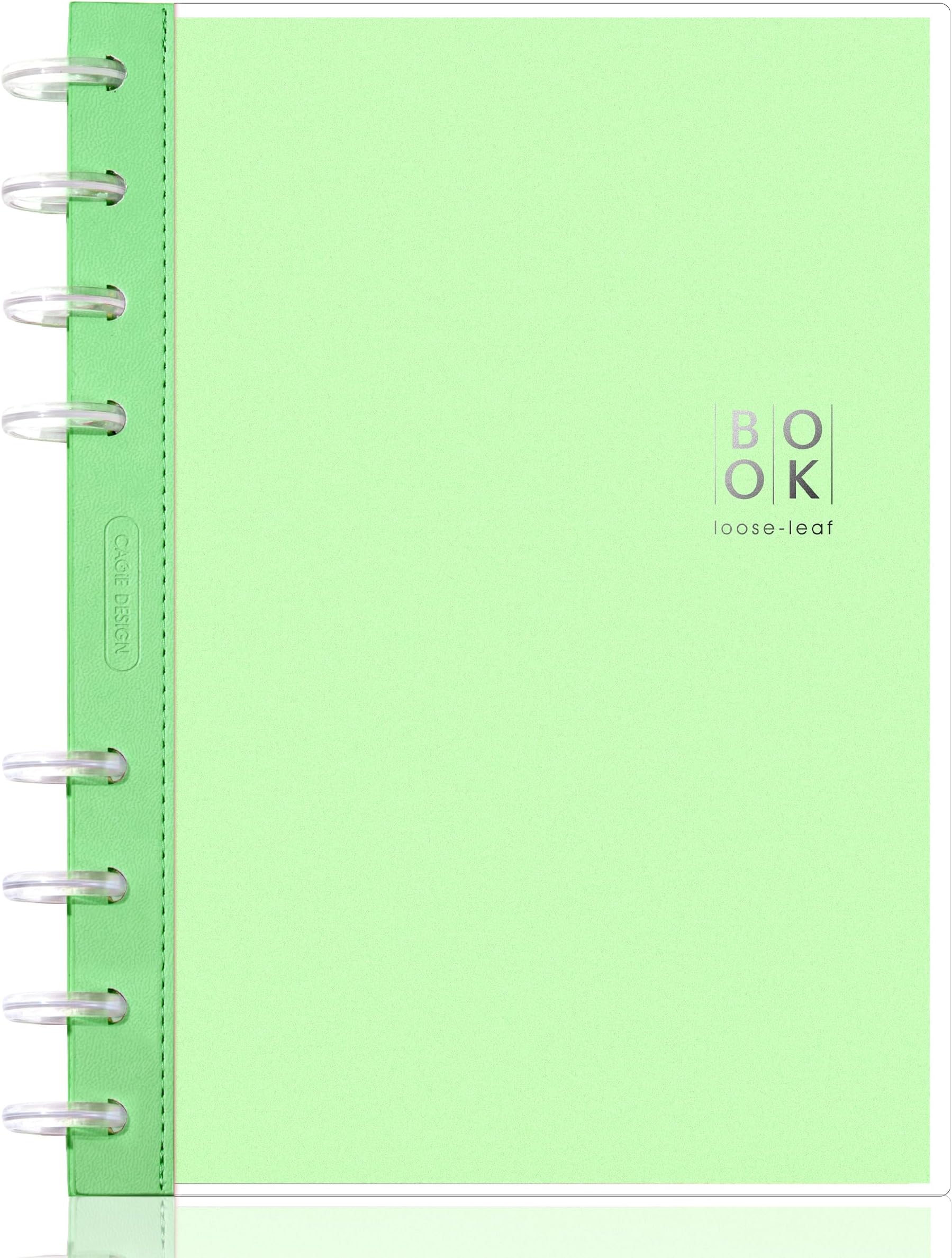 CAGIE Discbound Notebook - Customizable Notebooks 7 x 10 inch with Removable Pages 100 gsm, B5 Notebook for School with Poly Cover, 100 Pages Discbound Planner Wide Ruled, Green