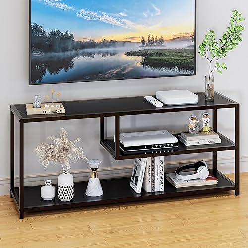 Miniatura 8 de HOME BI Soporte de TV para TV de hasta 55 pulgadas, centro de entretenimiento, mesa de consola de esquina, estante de televisión LED, gabinete de