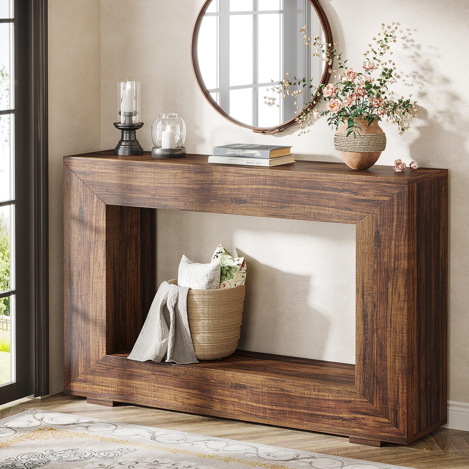 Consolle Moderna per Ingresso, tavolino da Ingresso in Legno, tavolino Stretto e Lungo per Divano, per Ingresso, Soggiorno, corridoio, per Piccoli spazi (Marrone)