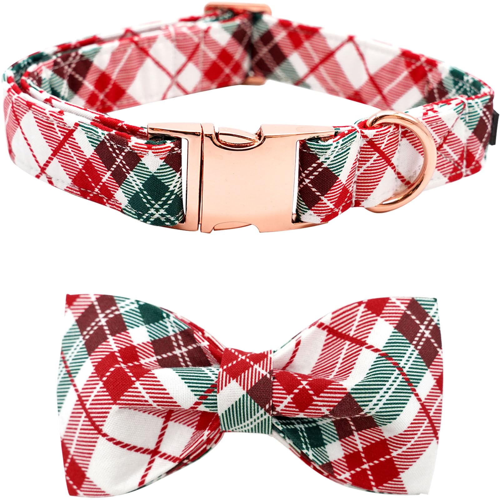 Bobo Rainbow Dog Collar, Christmas Dog Collar Plaid Pet Collar Bow Holiday Bows Girl Boy Puppy Collar Adjustable Pet Collar for Small Dogs