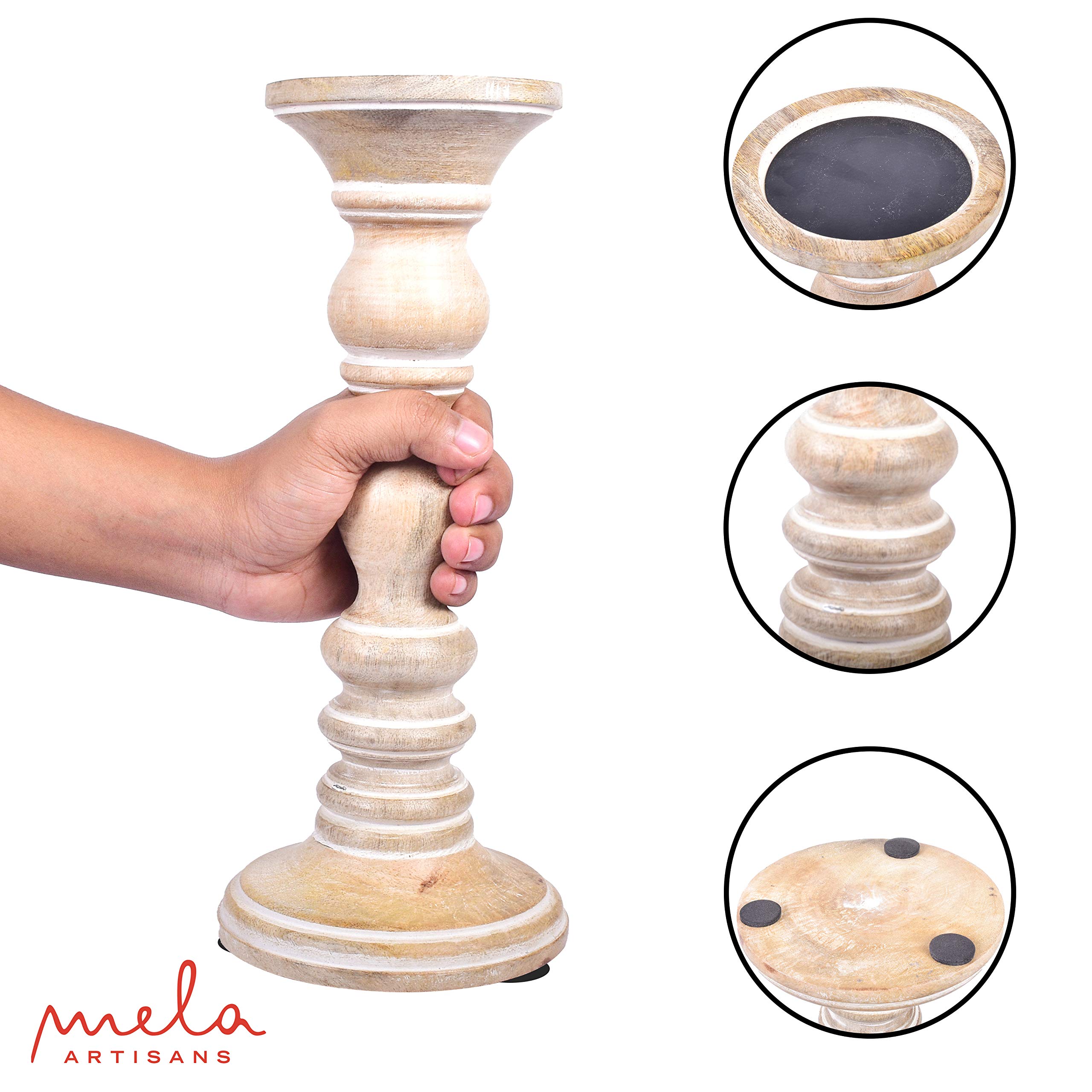 Rustic Wood Candle Holders, Set of 3 Hand Carved Decorative Candle Holders for Living Room