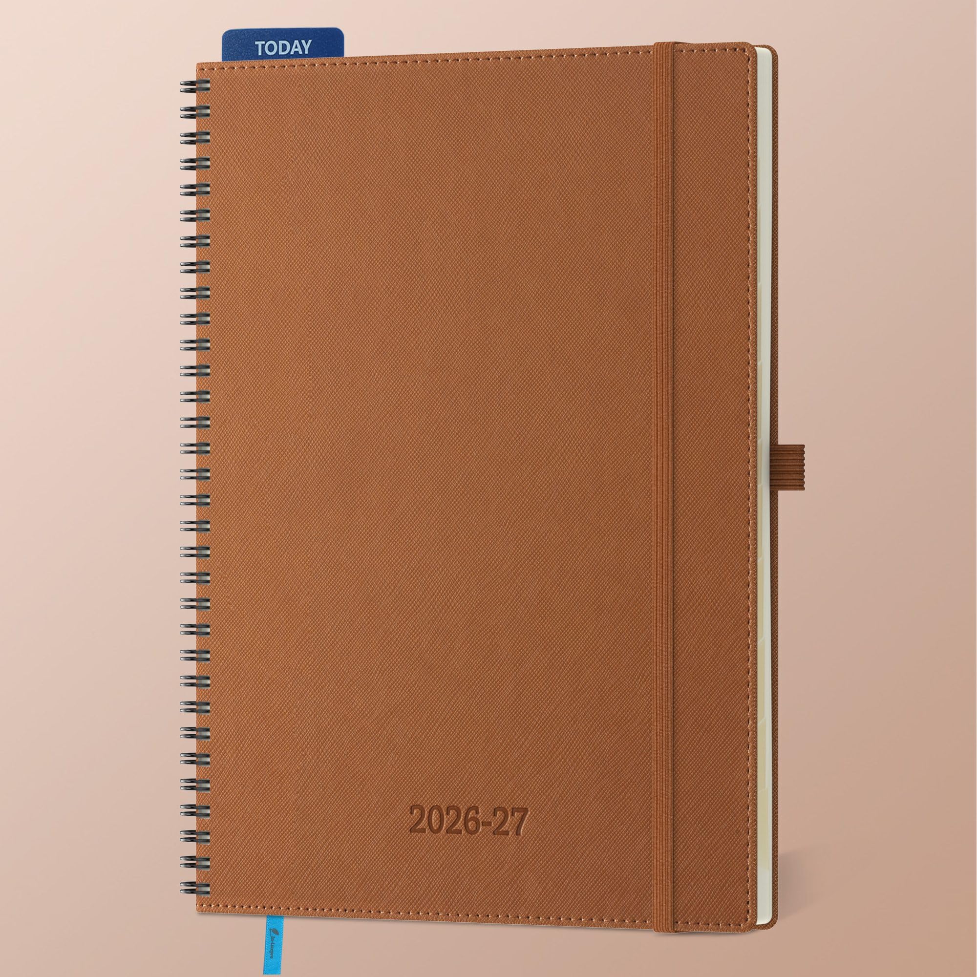 IN-LUXPRO Academic Diary 2026-2027: A4 Week to View (29x21.5 cm) 18 Months(Jul'26 - Dec'27) Spiral Weekly & Monthly Planner with Month Tabs & Inner Pocket, Expenses/Note Pages, PU Leather Brown