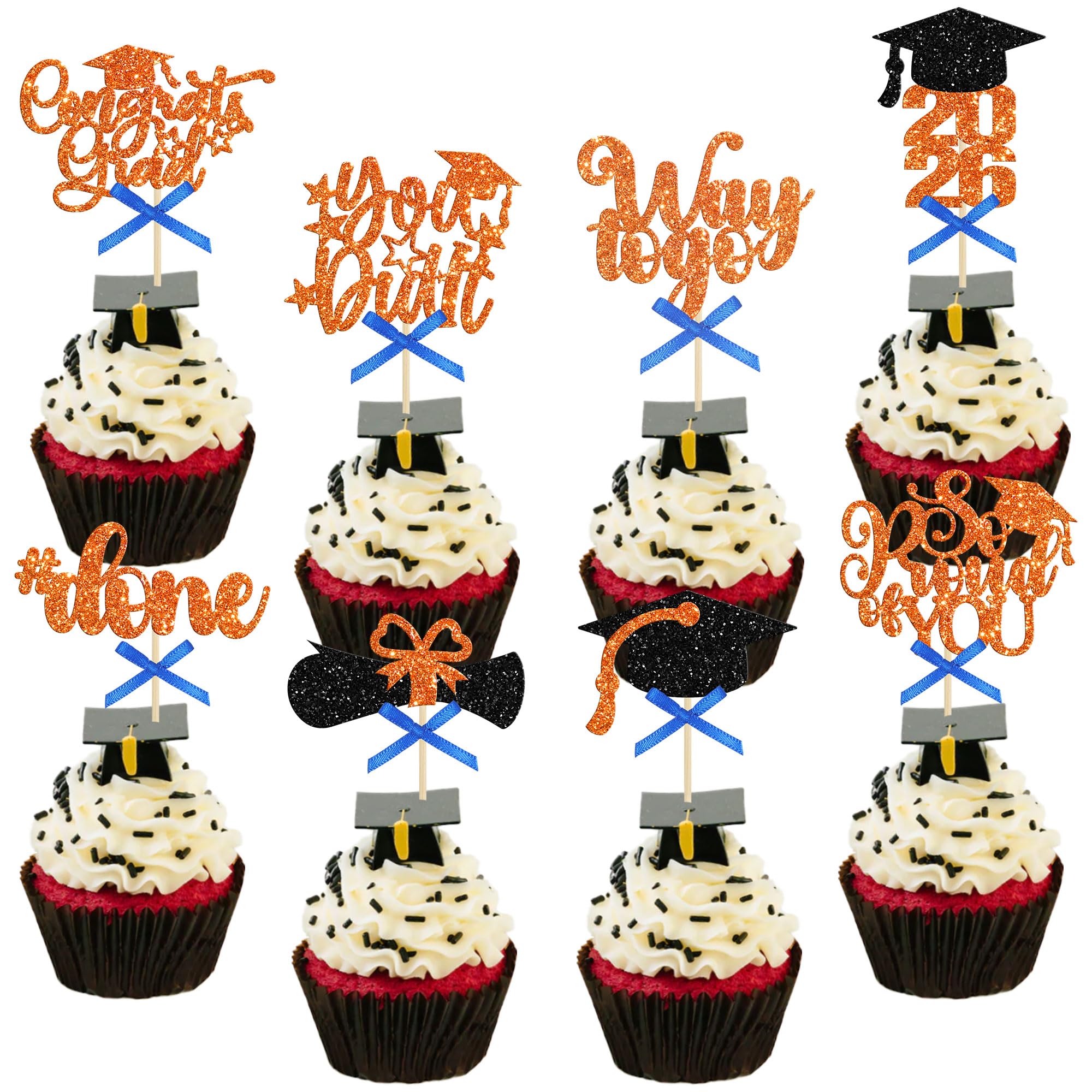 Gyufise 32Pcs Graduation Cupcake Toppers 2026 Graduation Picks for Cupcake, Congrats Grad Cupcake Toppers, Graduation Hat Cupcake Toppers Graduation Decorations Class of 2026 Orange