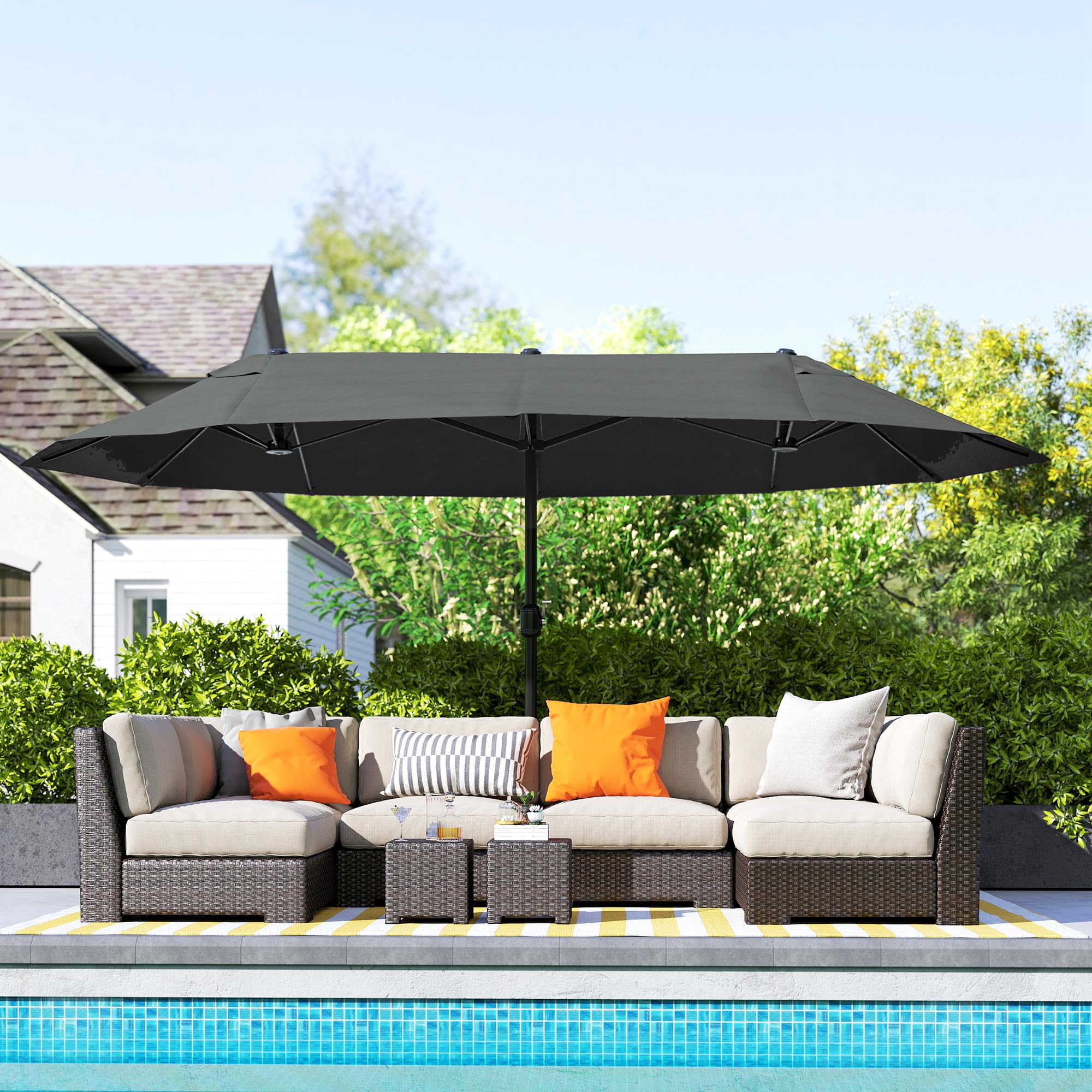 Outsunny Sombrilla Doble Anti UV para Jardín 4,55x2,65x2,38m Gris | Sombrilla Gigante, Con Manivela, para Terraza Exterior Patio Piscina