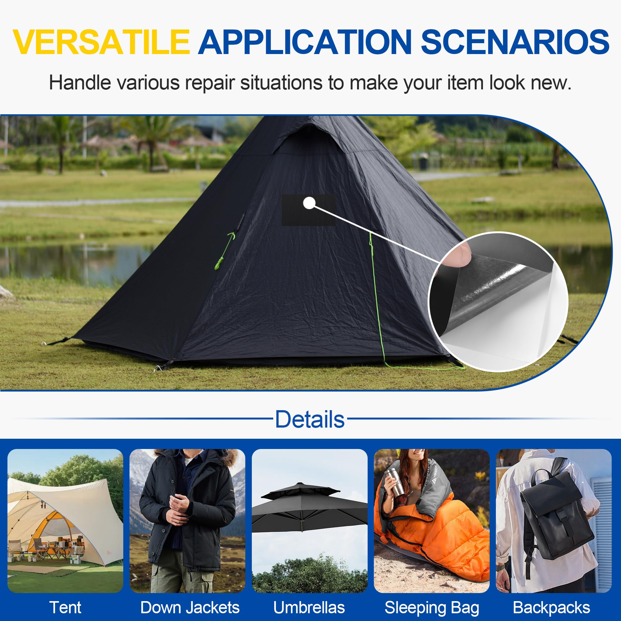 Toppe Riparazione Nylon - Rotolo 15x160cm Autoadesive Impermeabili - Foto 13