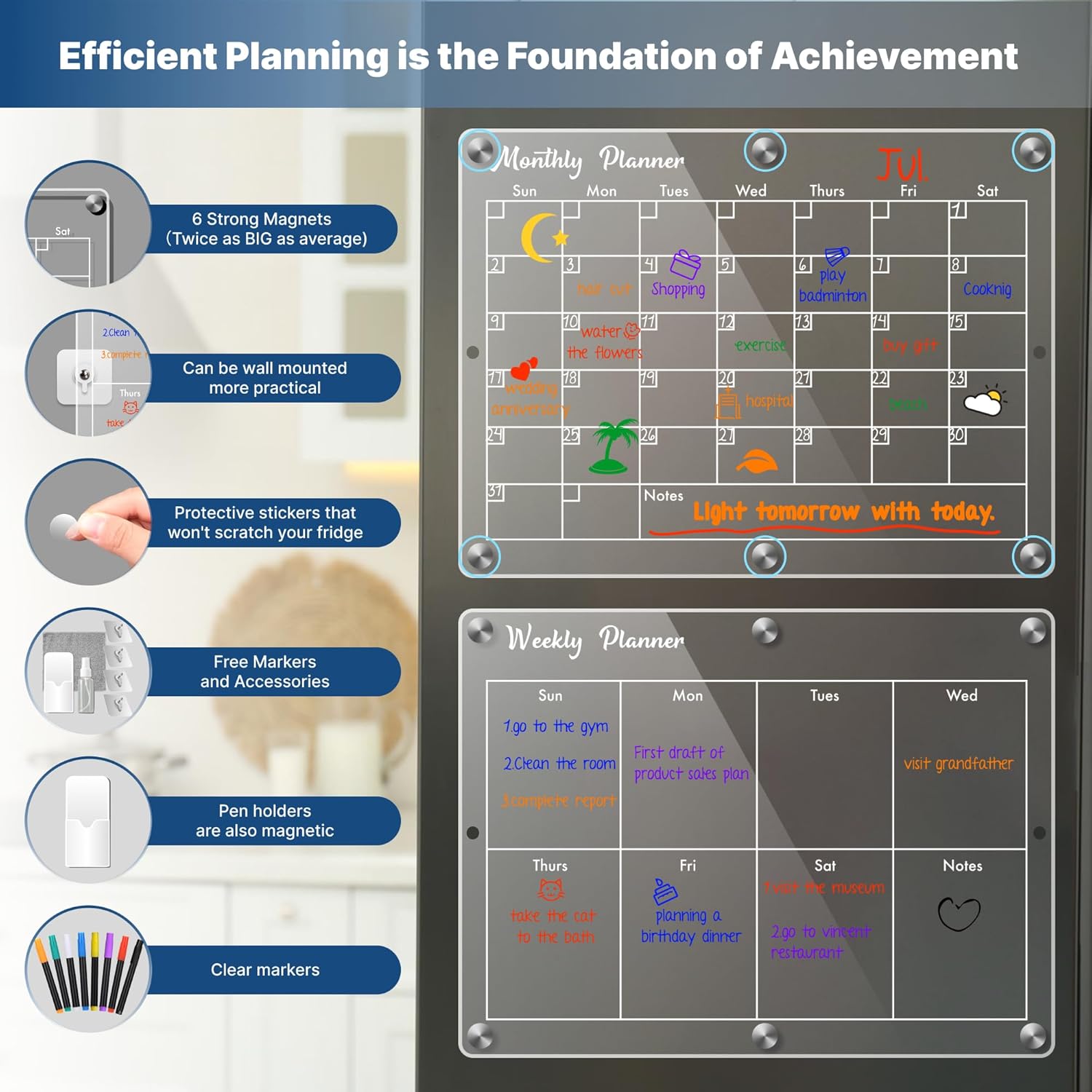 Calendario Magnetico Bi-Office - 366 Giorni, 12 Mesi, Con Pennarello Cancellabile - Foto 5