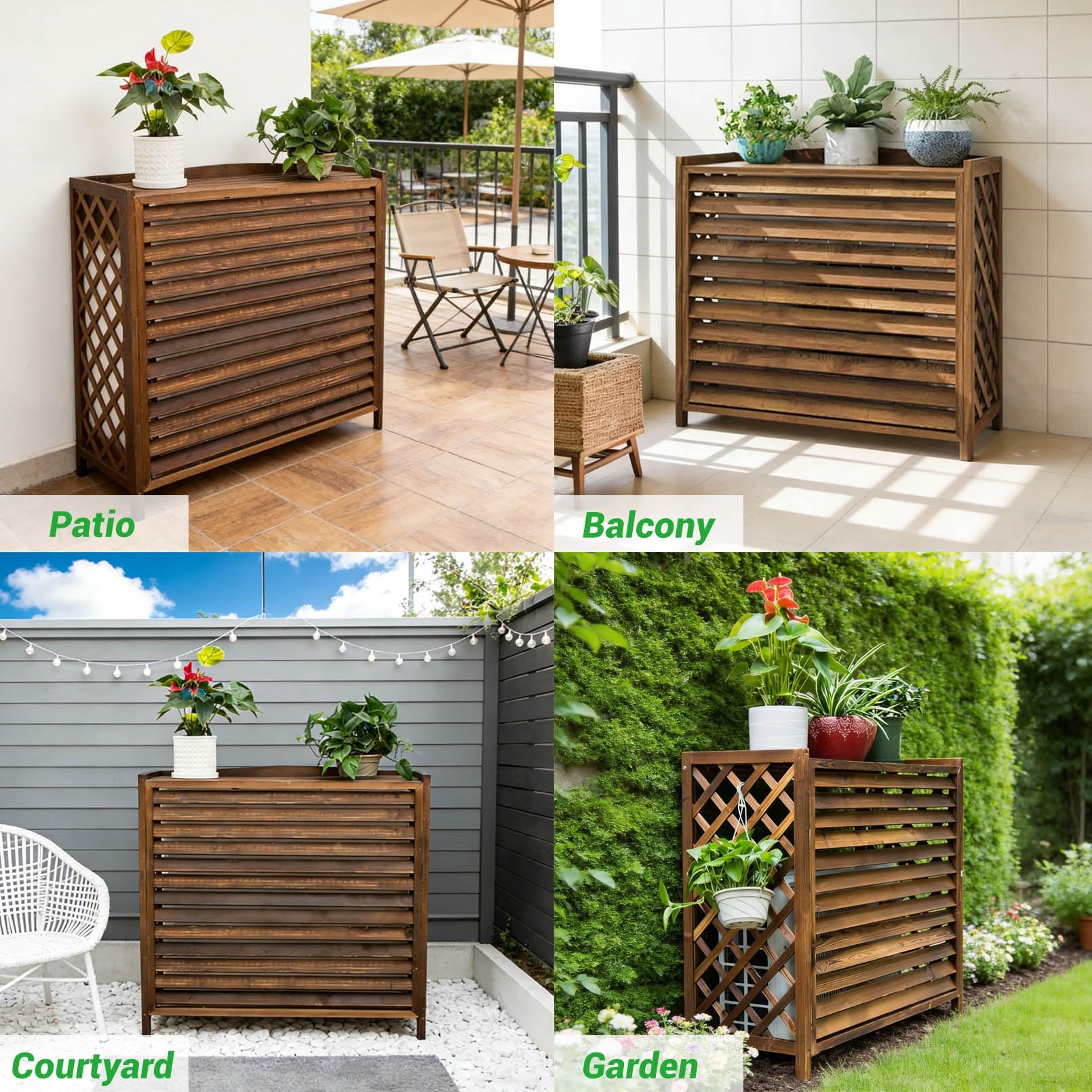 Copertura per Condizionatore Esterno in Legno Copri Condizionatore Da Esterno Legno Copri Pompa Di Calore Da Esterna Grande Anti-Corrosione Supporto per Piante Da Esterno per Giardino(120x57x100cm)
