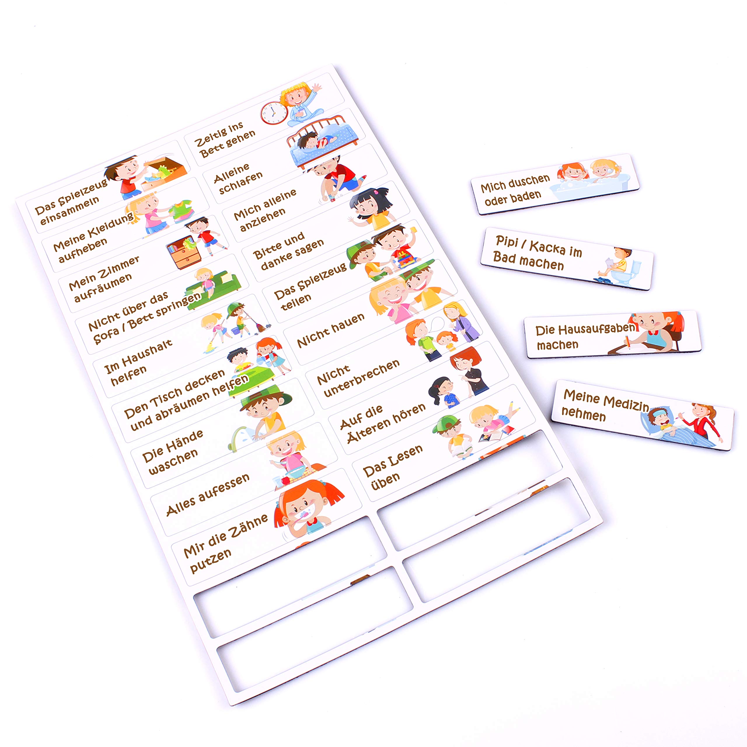 aeioubaby.com Tabla RECOMPENSAS Magnética Grande | Pizarra de tareas para Pared o Frigorífico, 43x32cm. 22 Actividades, 2 rotuladores y 1 Globo | Presentación Caja niños y cumpleaños (Alemán)