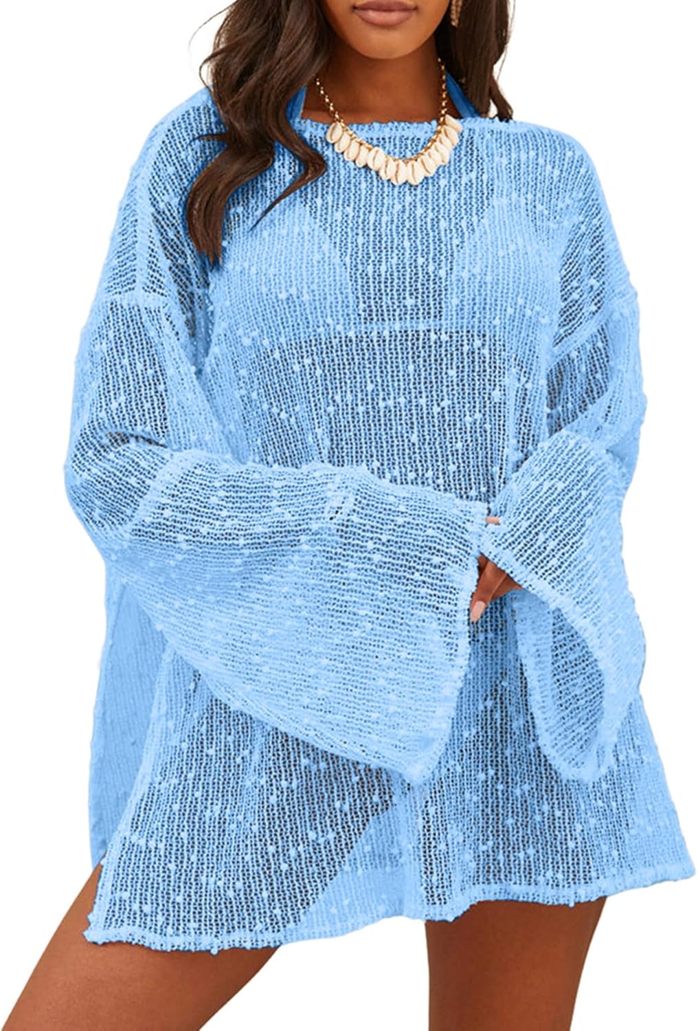 Lilosy Sexy Crochet Sheer Kaftan Caftan Beach Dress Bathing Suit Swim Coverup One Piece