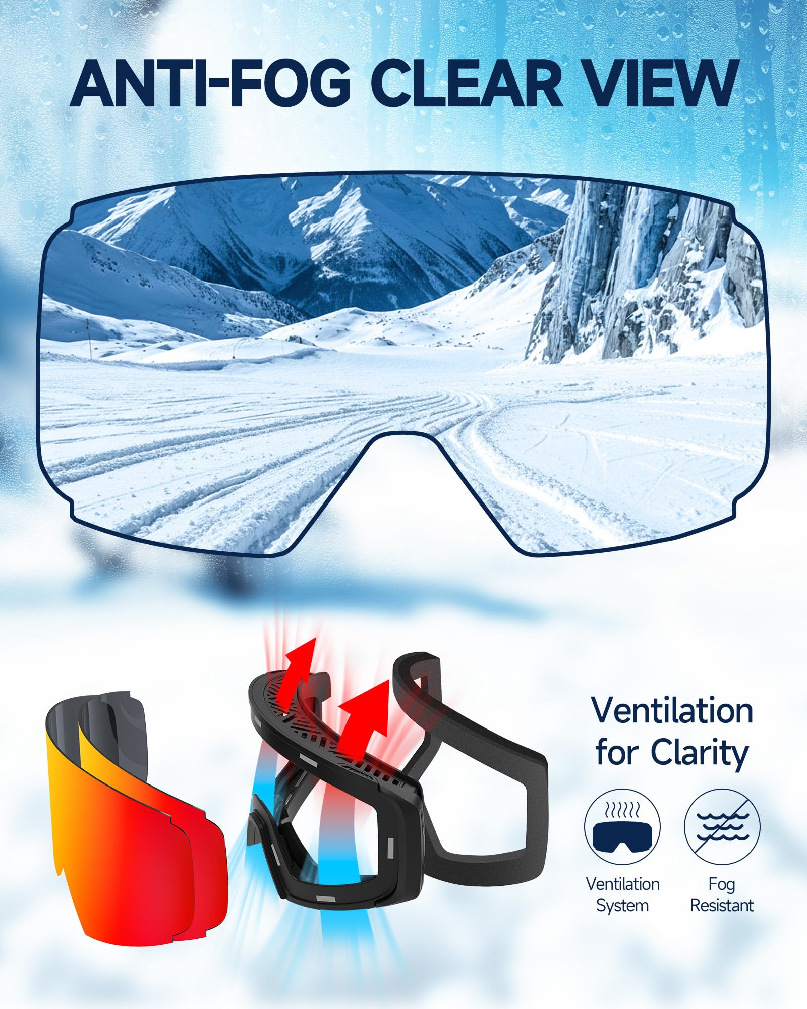 Freela Skibrille, rahmenlos, magnetisch, OTG, austauschbare Gläser, UV400-Schutz, Anti-Beschlag, für Erwachsene, Herren, Damen