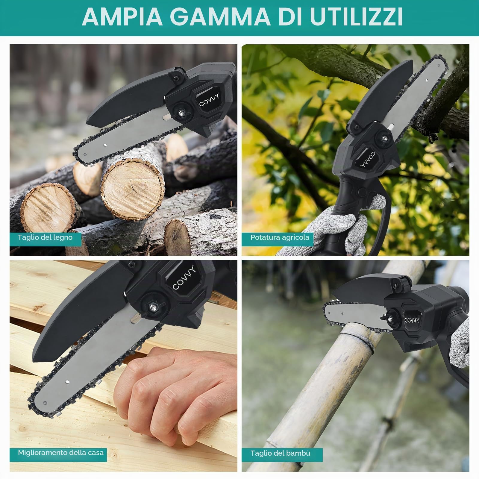 Mini Motosega a Batteria per Potatura con 6000mAh Batterie,motosega elettrica sicurezza per il Taglio del Legno e Giardini