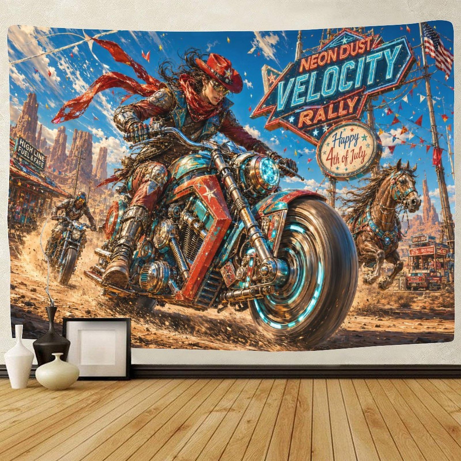 GPMNBCXZK Wild West Motorcycles Wall Art Decor 3D Print Wall Tapestry Tapestries Poster Curtain Bedroom College Dorm 70cmx100cm