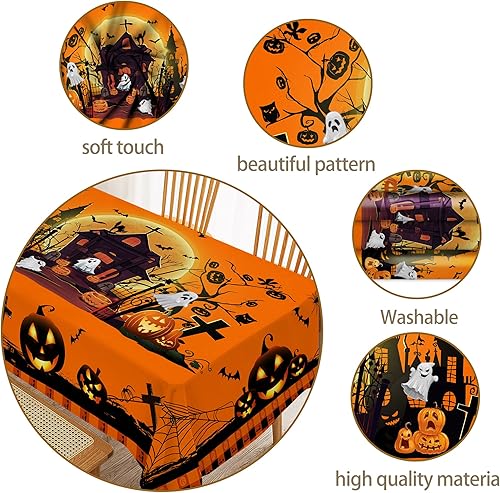 Miniatura 3 de Hexagram Mantel de Halloween, mantel de Halloween para mesas rectangulares de 54 x 108 pulgadas, castillo de Halloween, fantasma, lavable,