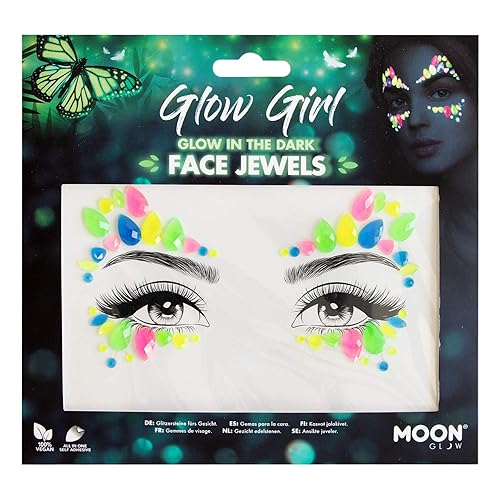 Miniatura 9 de Moon Glow - Joyas de cara que brillan en la oscuridad, gemas corporales de la cara del festival, calcomanías con purpurina de ojos de maquillaje,