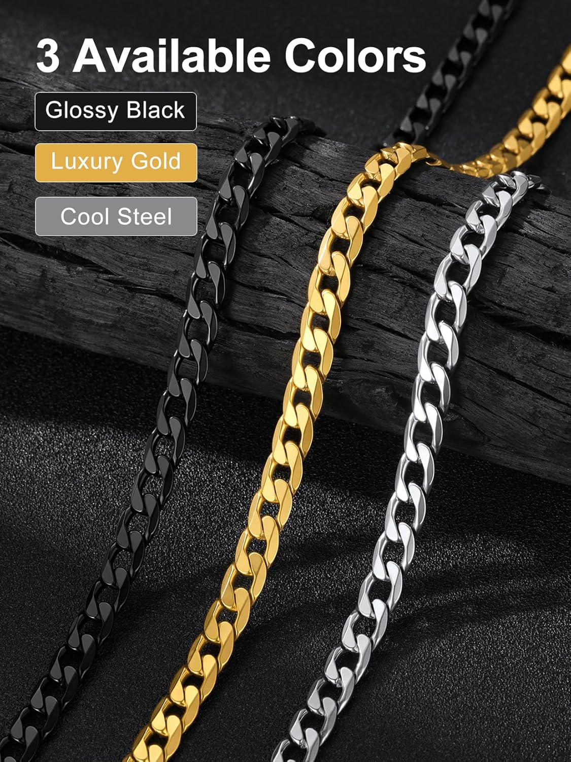 Suplight Cuban Link Chain Necklace for Men Women, Stainless Steel/Black/18K Gold Plated Chain 4mm/6mm/9mm Wide Cuban Chain Necklace, Hip Hop Jewelry 18"-30"