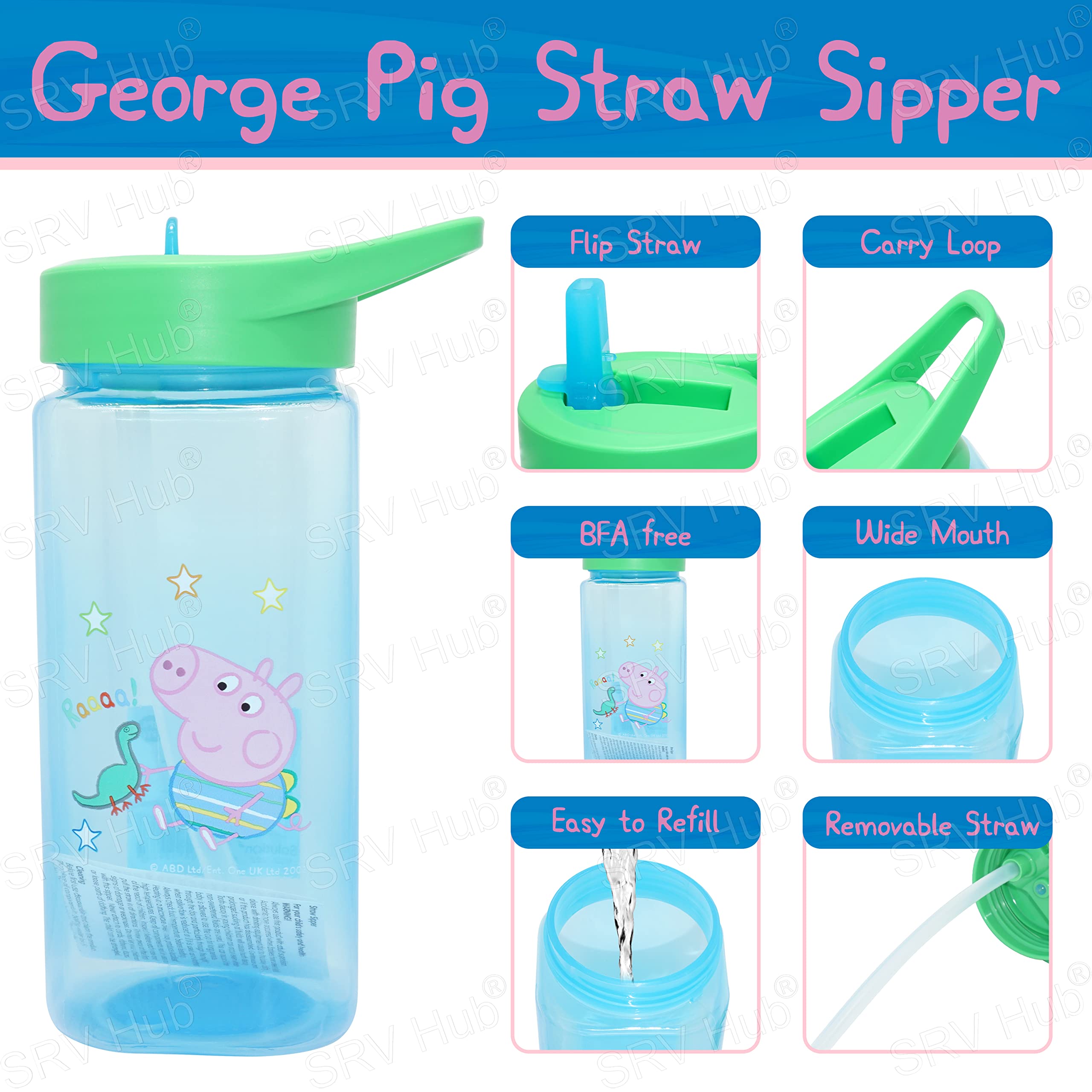 George Pig Kids Water Bottle 420ml, BPA Free Leakproof Straw Bottle for Boys & Girls - Image 3