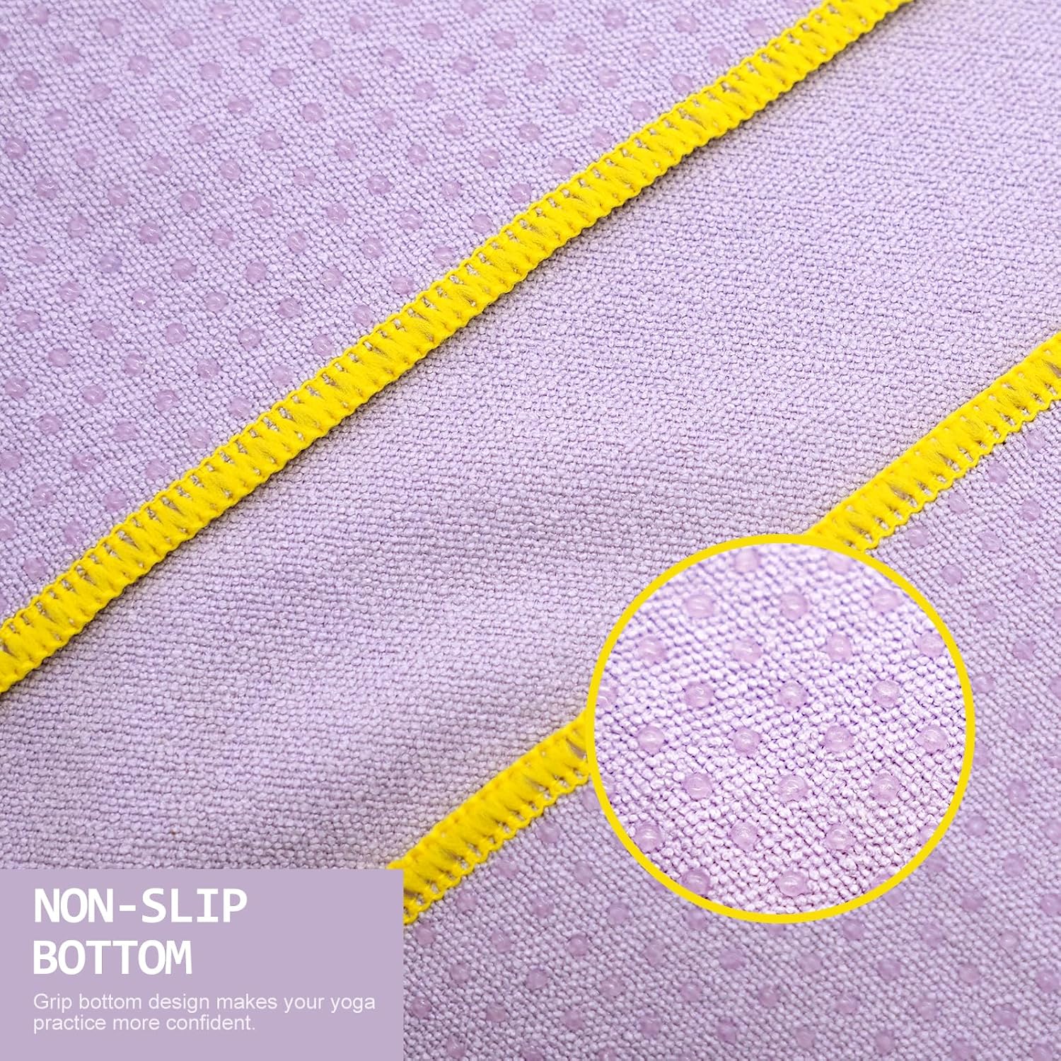 Eunzel Hot Yoga Towel - Microfiber Non Slip Yoga Mat Towel with Grip Dot Sweat Absorbent Towel for Hot Yoga, Pilates and Fitness 72" x 24", Taro Purple/Yellow image 3