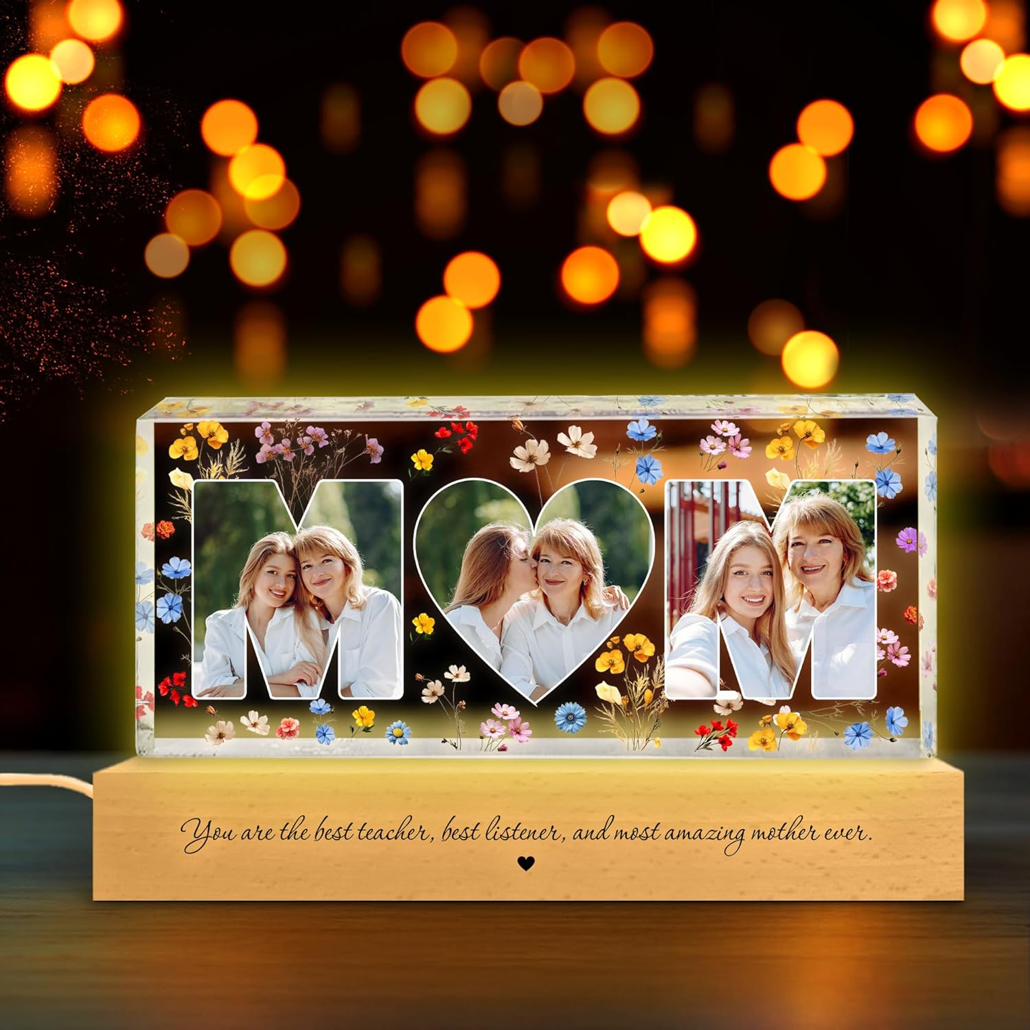 Personalized Mom Photo Collage LED Night Light - Custom Mother & Child Picture Lamp - Mother’s Day, Birthday & Holiday Gift, Family Photo Keepsake