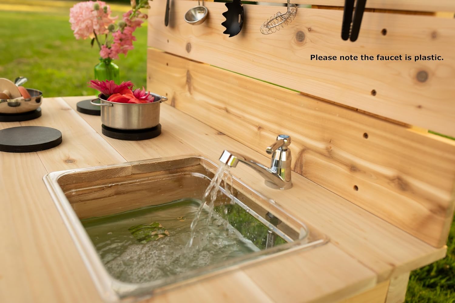 Noble Toys Mini Mud Kitchen with Functional Stovetop Sink for Kids | Pretend Play Toddler Table with Running Water | Outdoor Playset Working Sink | Real Wooden Kitchens | Preschool Equipment