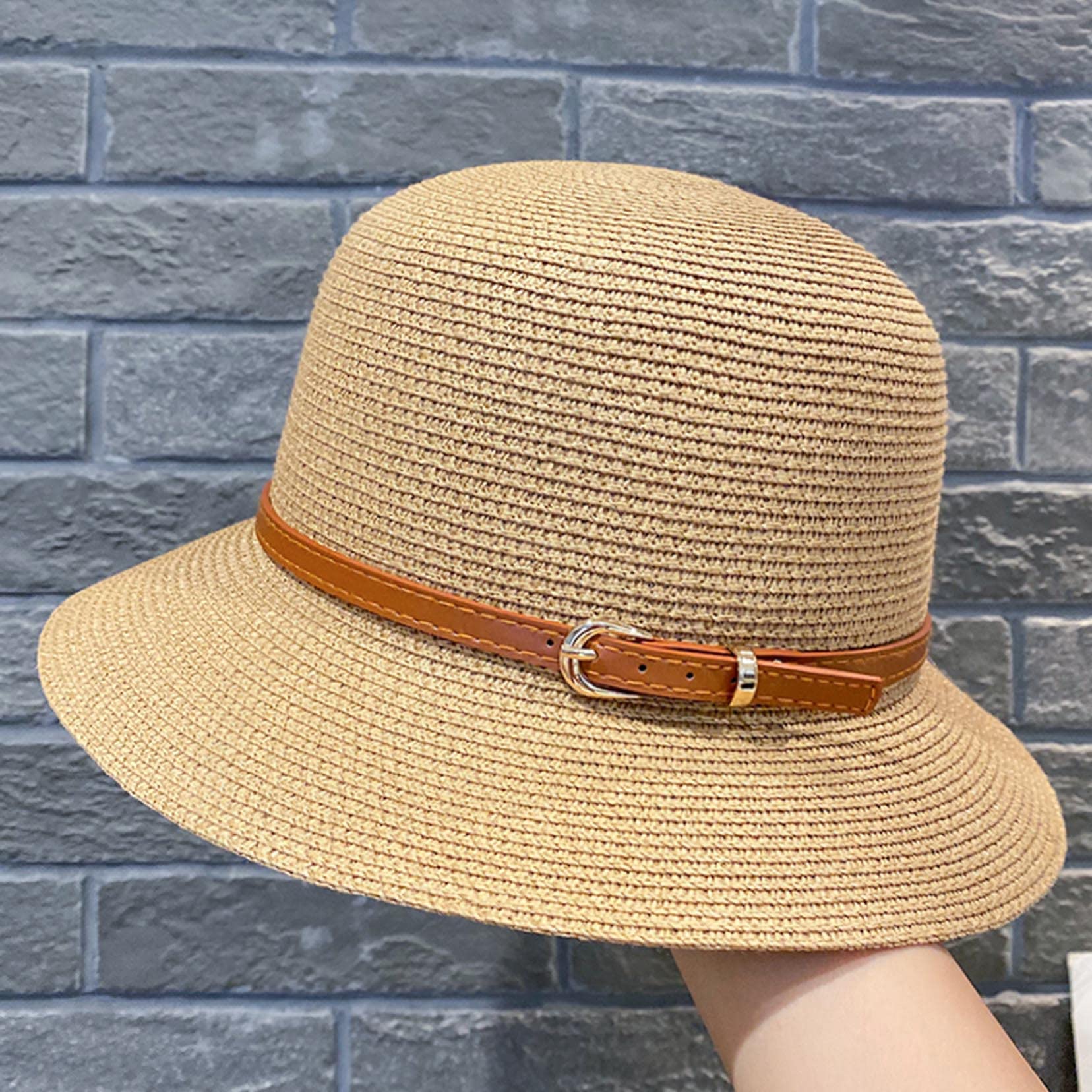 Women Wide Big Eaves kapelusz plażowy słomkowy Panama Roll -Up -kapelusz - klamra do paska Fedora kapelusz przeciwsłoneczny na plażę