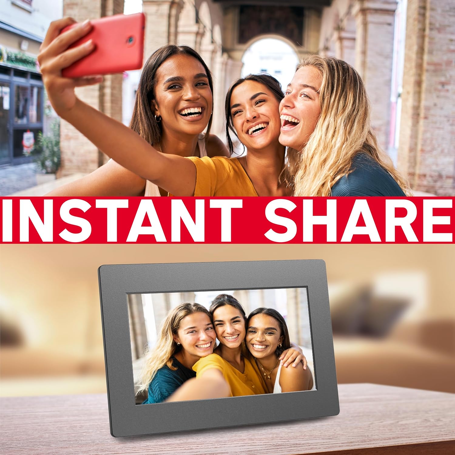 AGFA Photo FRAMEO WiFi Digital Picture Frame 7 Inch – HD Touchscreen Smart Photo Frame, Share Photos & Videos Instantly via App, 32GB Memory, Auto-Rotate, Clock & Weather, Slim Modern Design