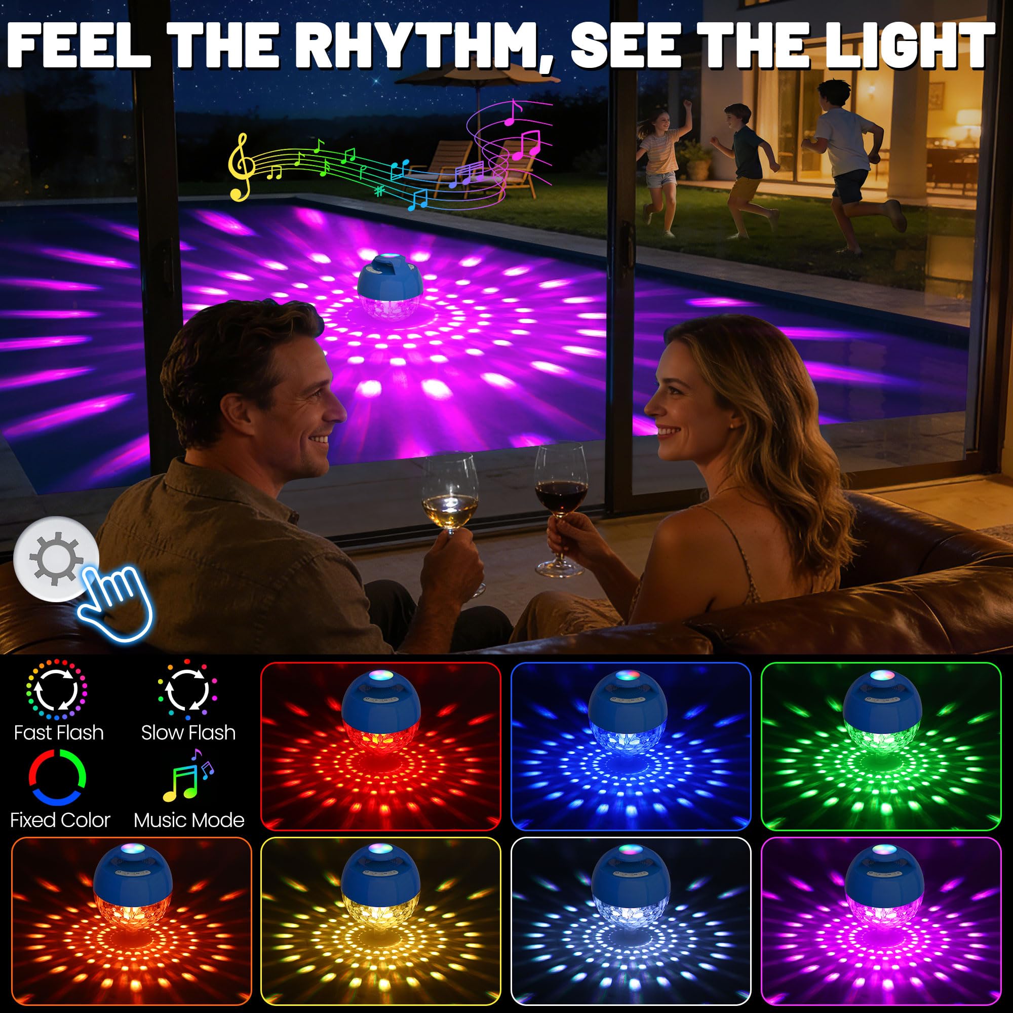 KingSom Altoparlante per Piscina con Luminosa,Altoparlante Bluetooth Piscina,Cassa Bluetooth Impermeabile IP68 Altoparlante Bluetooth Galleggiante,Audio stereo,BT5.4,Cassa Bluetooth Doccia