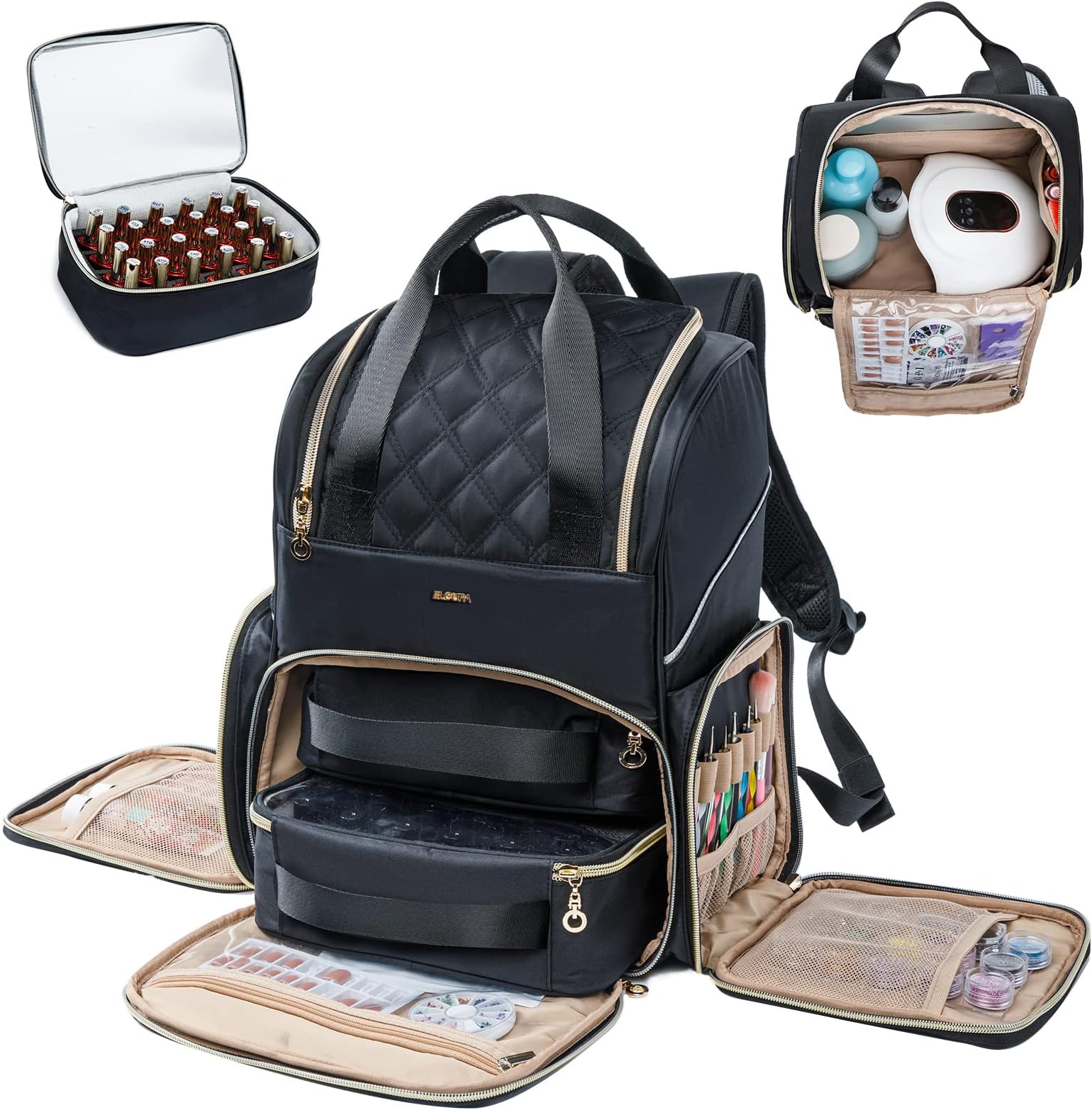 Ethereal Nail Polish Organizer Backpack, Holds 56 Bottles(0.5 fl oz 0.3 fl oz