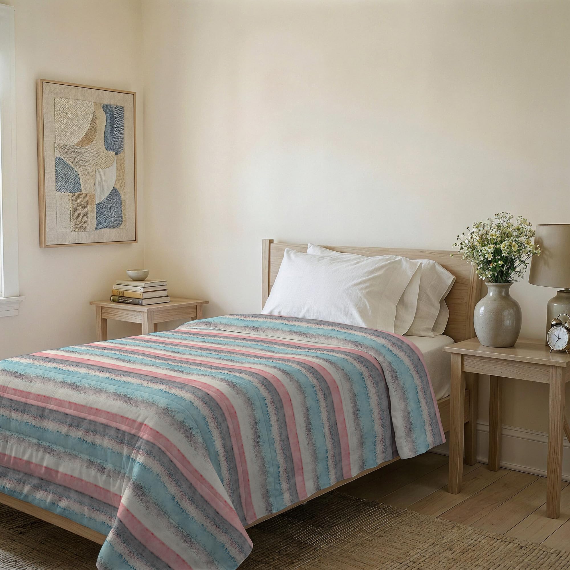 Italian Bed Linen BASIC Printed Summer Quilt, Microfibre, Sarah, Single 160 x 240 cm
