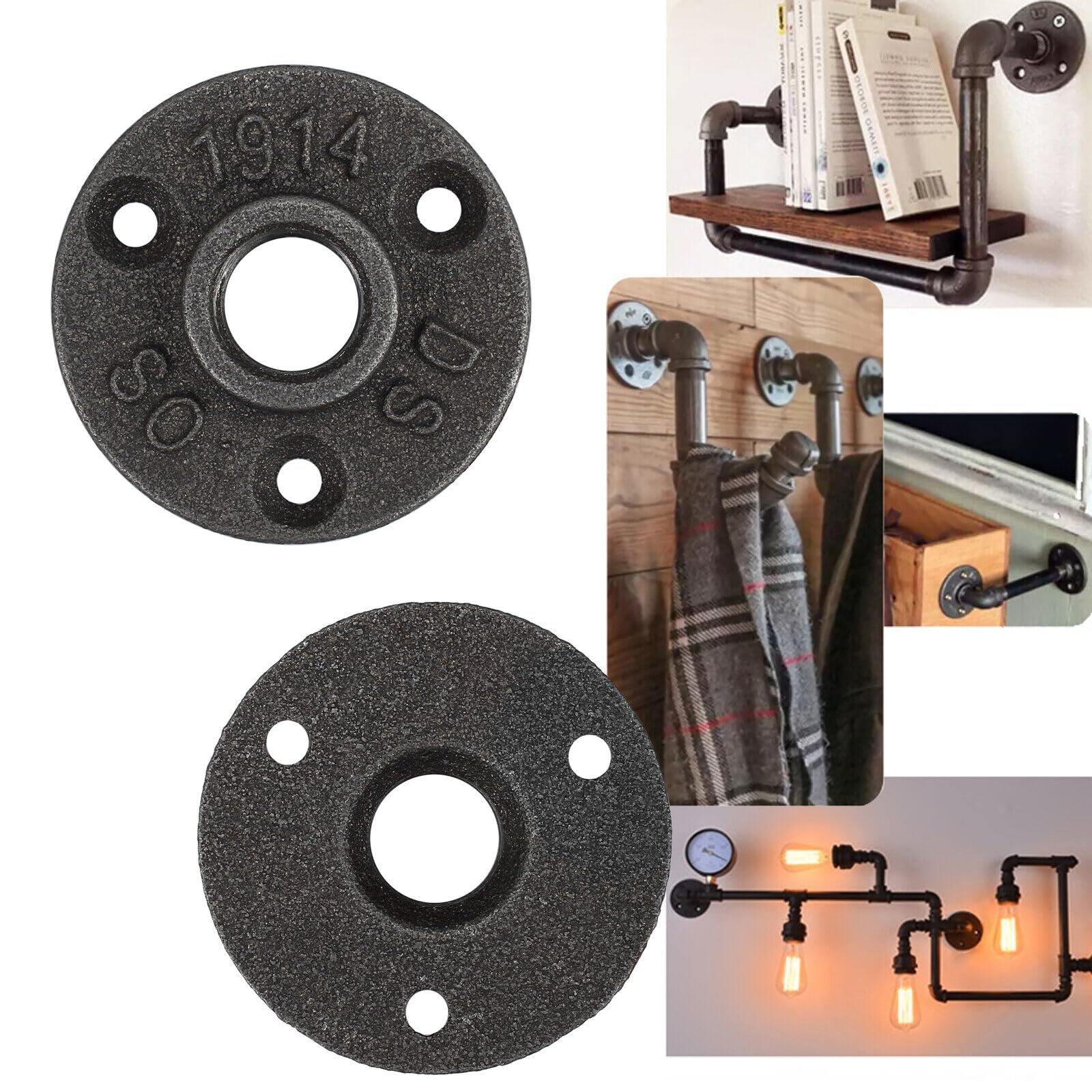 Brida de tubo de 10 unidades de 1/2 pulgadas con 3 agujeros, rosca de metal BSP, brida para tuberías, hierro maleable para tubos industriales, muebles, bares, restaurantes, hoteles y