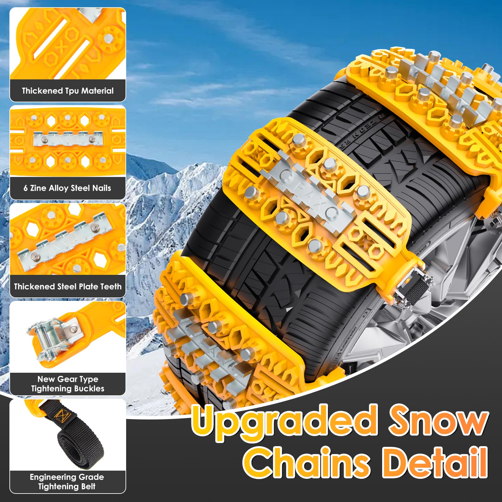 6PCS Chaînes à Neige pour Auto Ninonly Universel Chaine Voiture Neige Antidérapant Chaîne de Pneus Chaînes de Sécurité pour Voitures SUV Truck Fit pour pneus Largeur 165mm-265mm