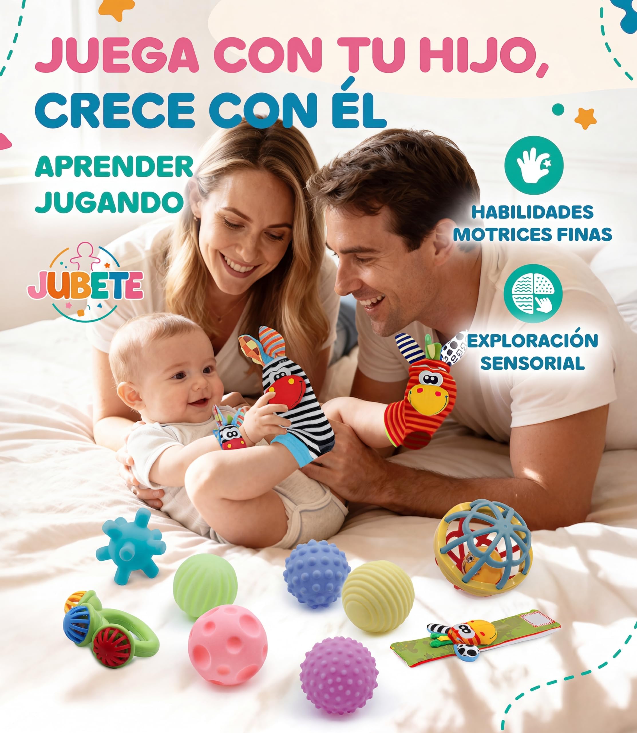 Juguetes Estimulacion Bebe 0-6 Meses para Estimulacion Temprana Bebes es un Regalo inteligente con guía para sus primeros aprendizajes Montessori Bebe 0-6 Meses con Pelotas Sensoriales Sonajeros