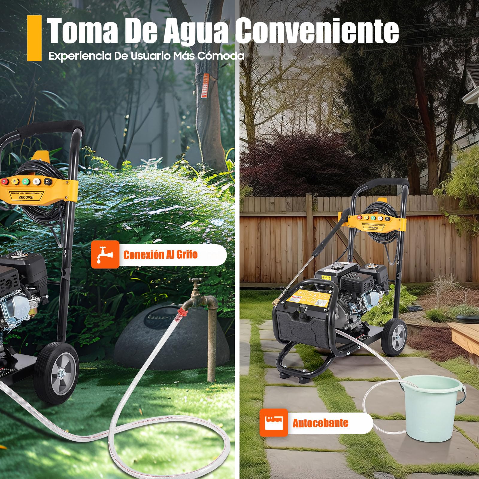 Limpiador a presión de gasolina, Hidrolimpiadora Profesional, 7,5 HP 2200 psi, motor de gasolina, con 5 boquillas, lanza de limpieza, manguera de 7,5 m, para suelos y vehículos