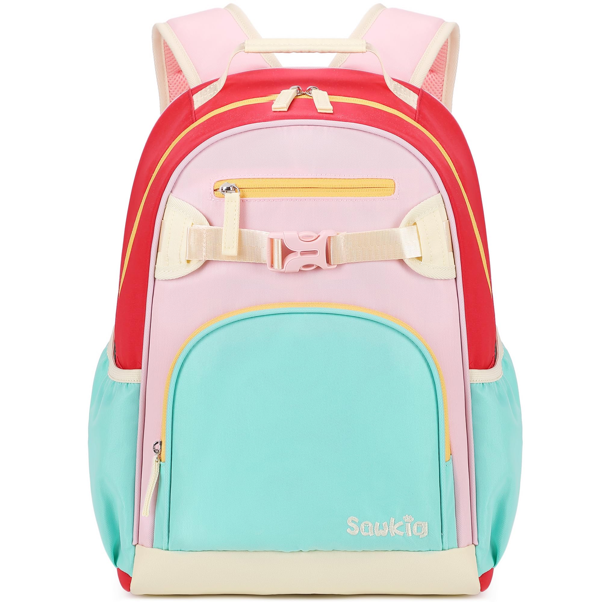 Sawkig Lightweight Cute Kids Backpack for School Kindergarten Elementary Backpacks for Gilrs ages 6-8-10 (Aqua Pink Red)