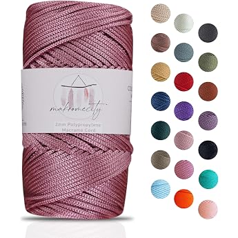 Makromecity Macrame Yarn 2 mm x 115 m Premium Polyester Macrame Cord Polypropylene Yarn for Crafts Home Decorations Place Plate Shoulder Bag Handbag Runner Dummy Chain 20 Colours