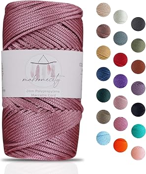 Makromecity, Polyester Macrame Cord 2mm x 125 Yards 375 feet 2mm Polypropylene Macrame Cord Crochet Macrame Bag Cord Crafts for Wall Hangings, Bags, Underplate, Rug 1, Dusty Rose