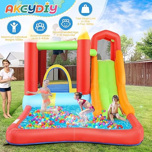 Miniatura 2 de Casa inflable para niños de 3 a 12 años, casa inflable con tobogán largo para patio trasero al aire libreinterior, castillo animoso, casa de salto